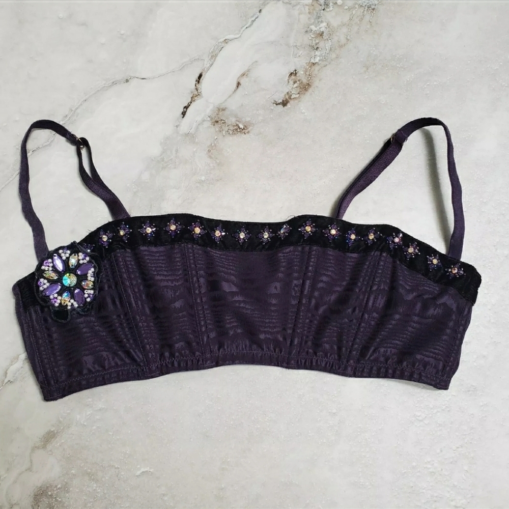 Vintage Victoria's Secret Very Sexy Bandeau Crystal Bralette Purple Velvet 36C